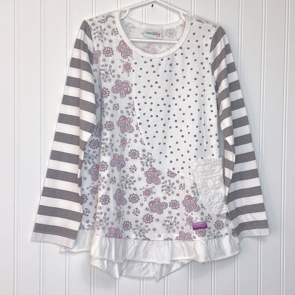 Naartjie Girls Long Sleeve Mixed Print Tunic Waterlily Size 6 Rare unrelea…